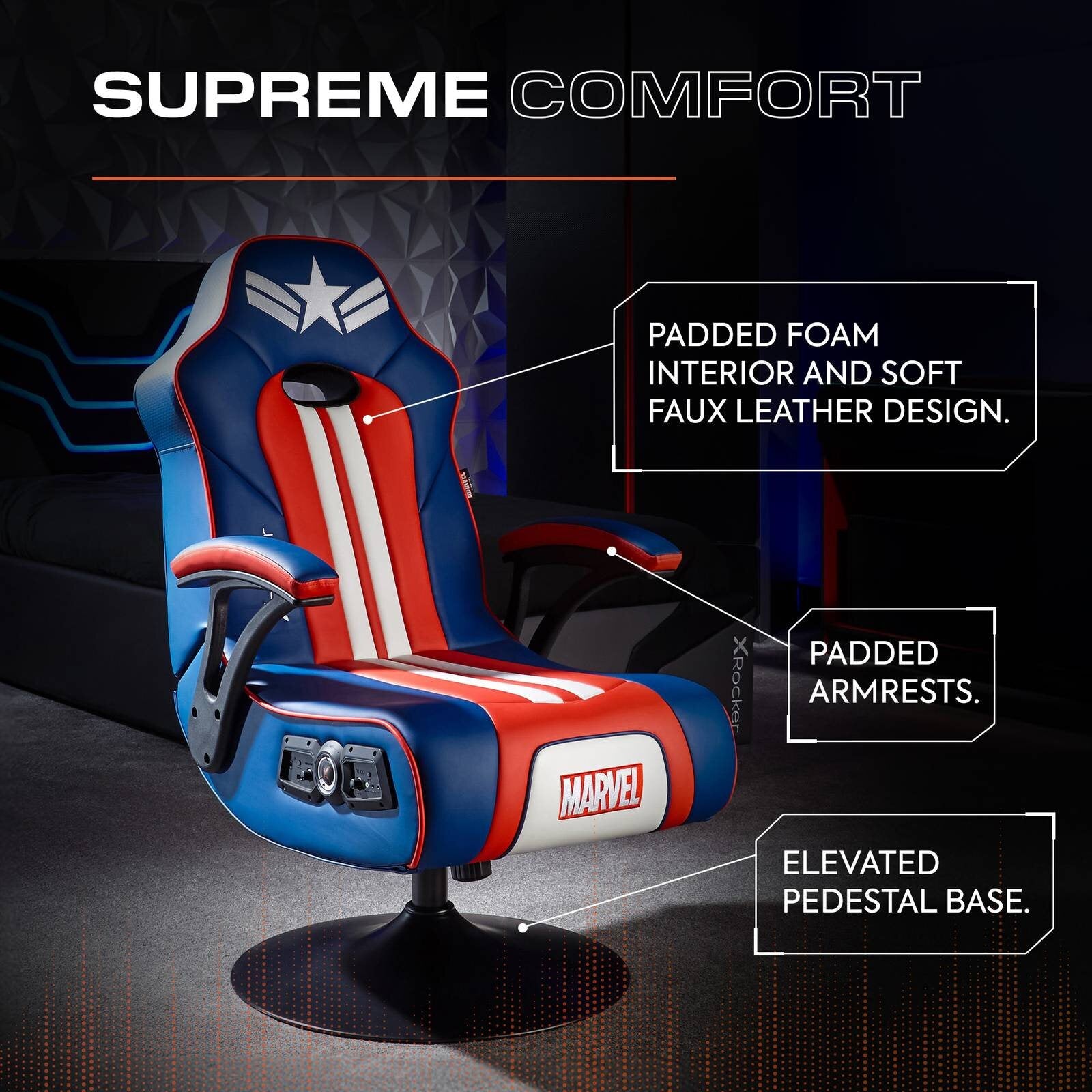 Officially Licensed Marvel™ Elite 2.1 Audio Console Gaming Chair - Captain America
