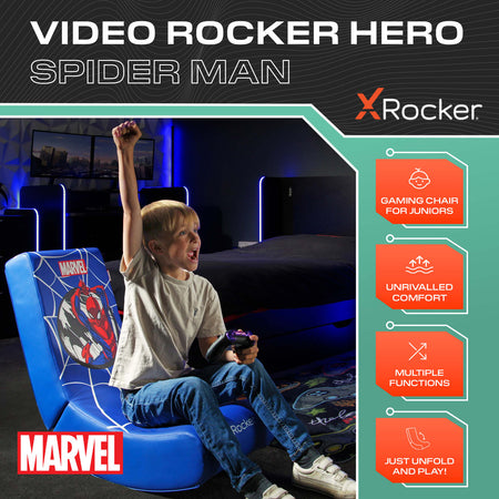 Xrocker marvel spider-man | moder zložljiv talni gaming stol za otroke | kompakten floor rocker | gaming stol 2 Xrocker spider-man gaming bodensessel v uporabi za otroke
