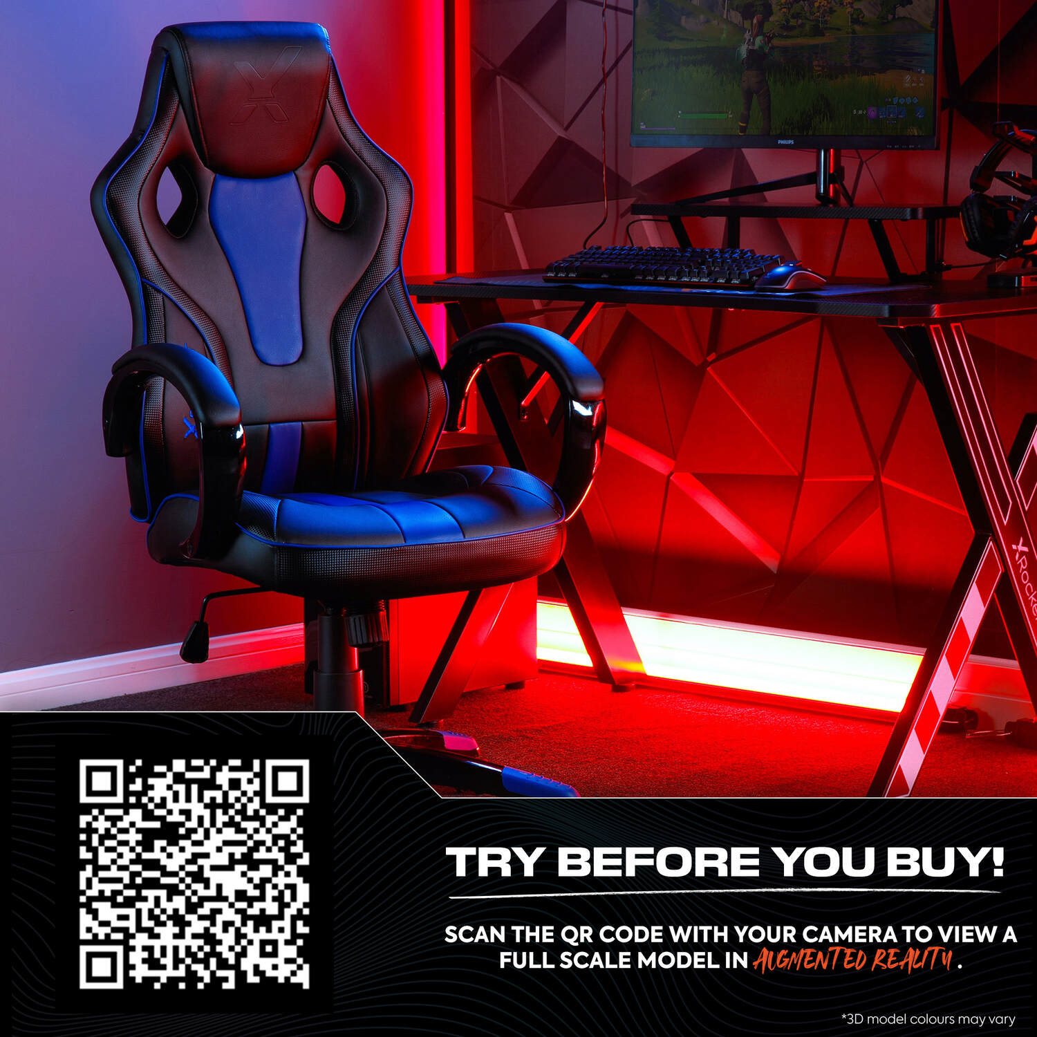 Maverick Ergonomic PC Office Gaming Chair - Black / Blue