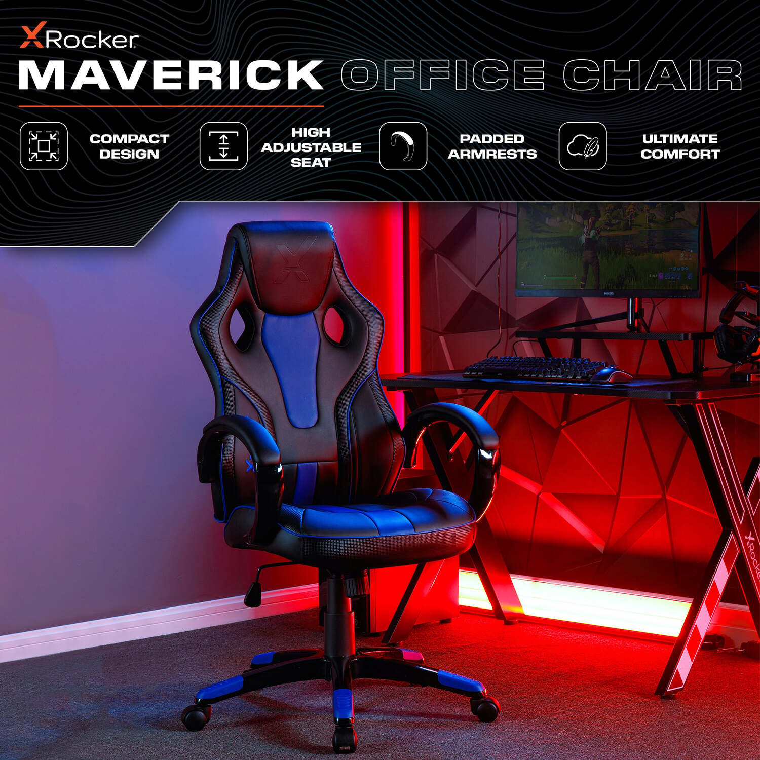 Maverick Ergonomic PC Office Gaming Chair - Black / Blue