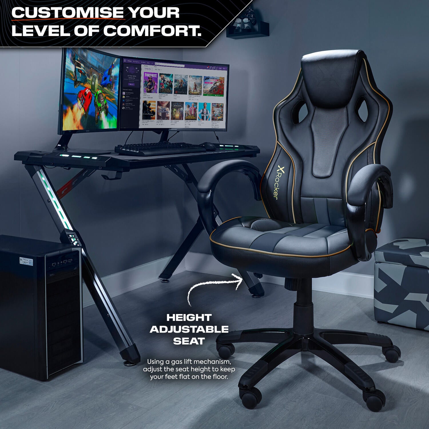 Maverick Ergonomic PC Office Gaming Chair - Black / Gold