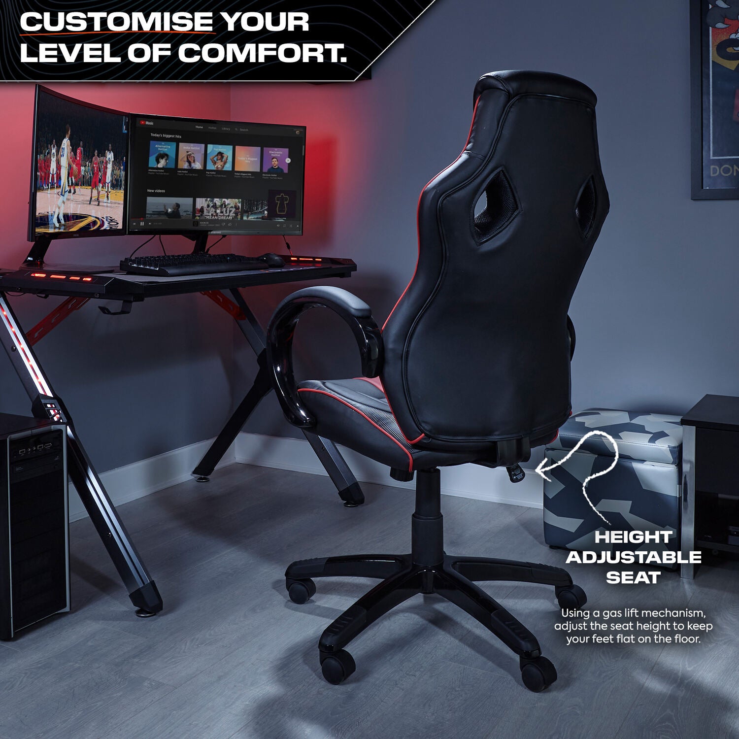 Maverick Ergonomic PC Office Gaming Chair - Black / Red