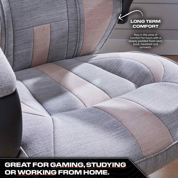 Maverick Ergonomic Fabric PC Office Gaming Chair - Grey / Pink