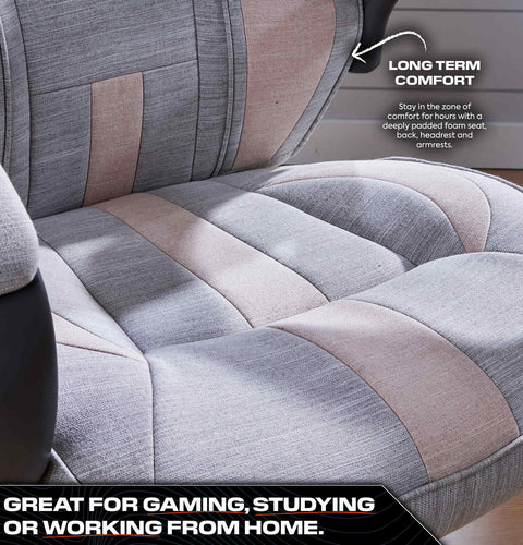 Maverick Ergonomic Fabric PC Office Gaming Chair - Grey / Pink