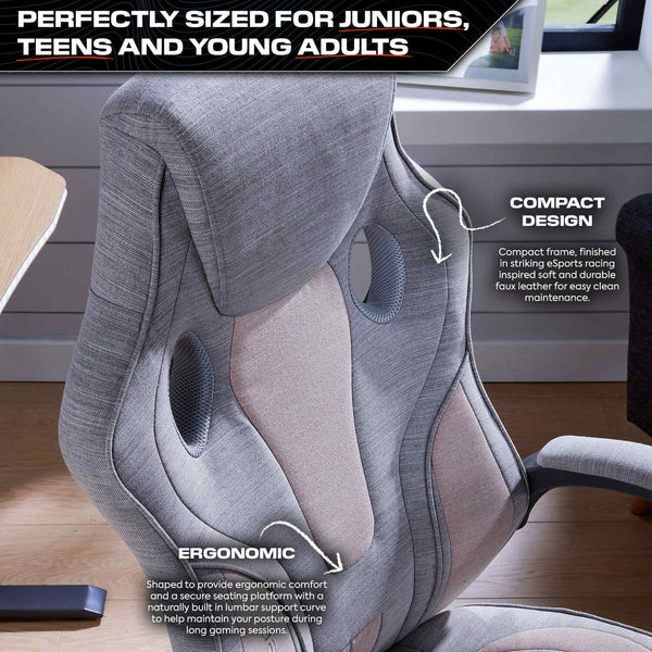 Maverick Ergonomic Fabric PC Office Gaming Chair - Grey / Pink