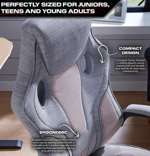 Maverick Ergonomic Fabric PC Office Gaming Chair - Grey / Pink