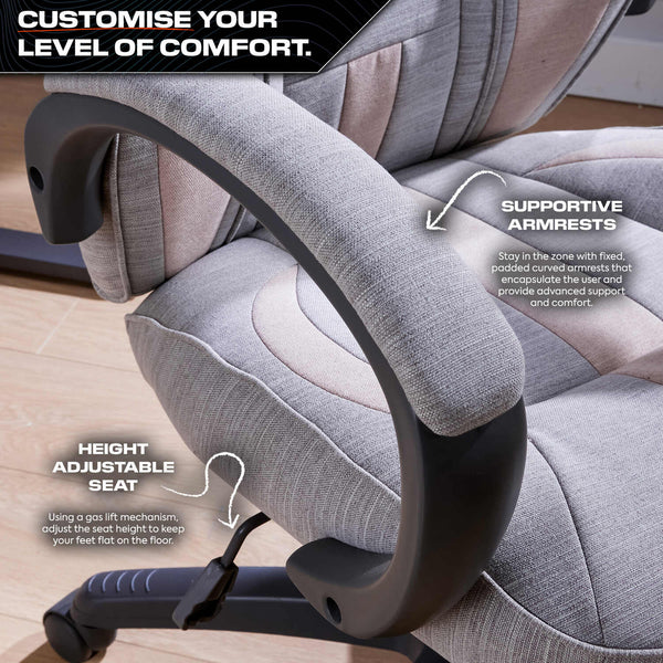 Maverick Ergonomic Fabric PC Office Gaming Chair - Grey / Pink