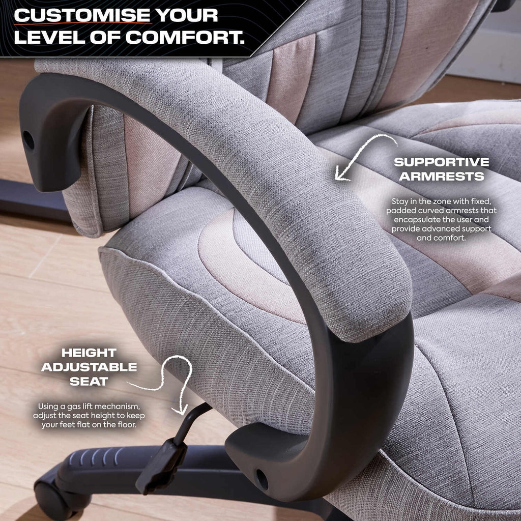 Maverick Ergonomic Fabric PC Office Gaming Chair - Grey / Pink