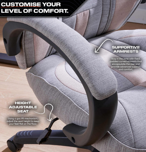 Maverick Ergonomic Fabric PC Office Gaming Chair - Grey / Pink