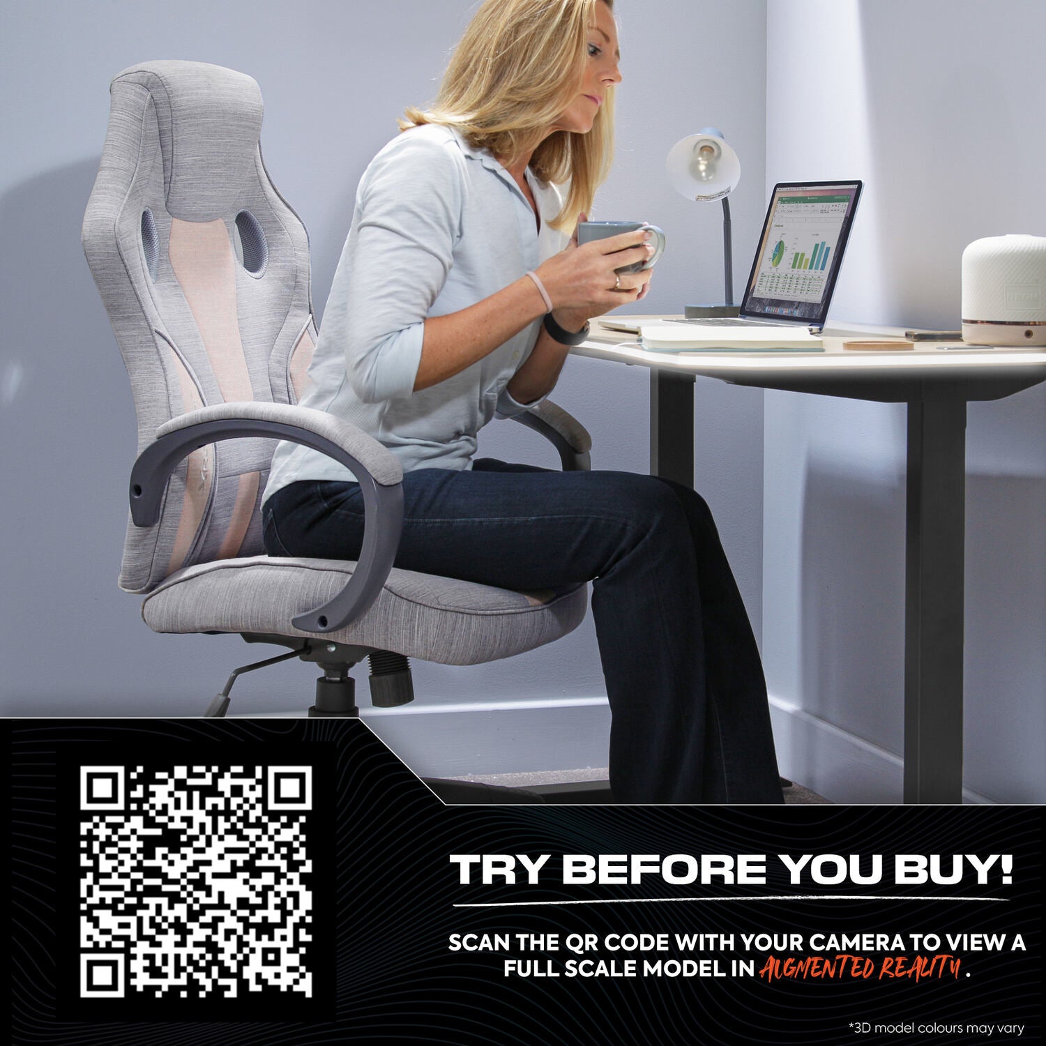 Maverick Ergonomic Fabric PC Office Gaming Chair - Grey / Pink