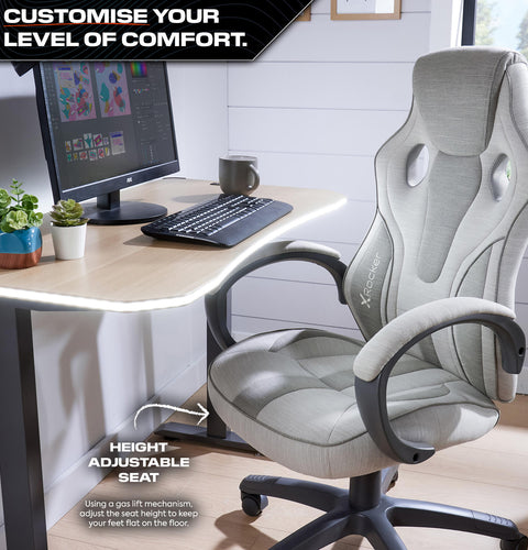 Maverick Ergonomic Fabric PC Office Gaming Chair - Grey / Taupe