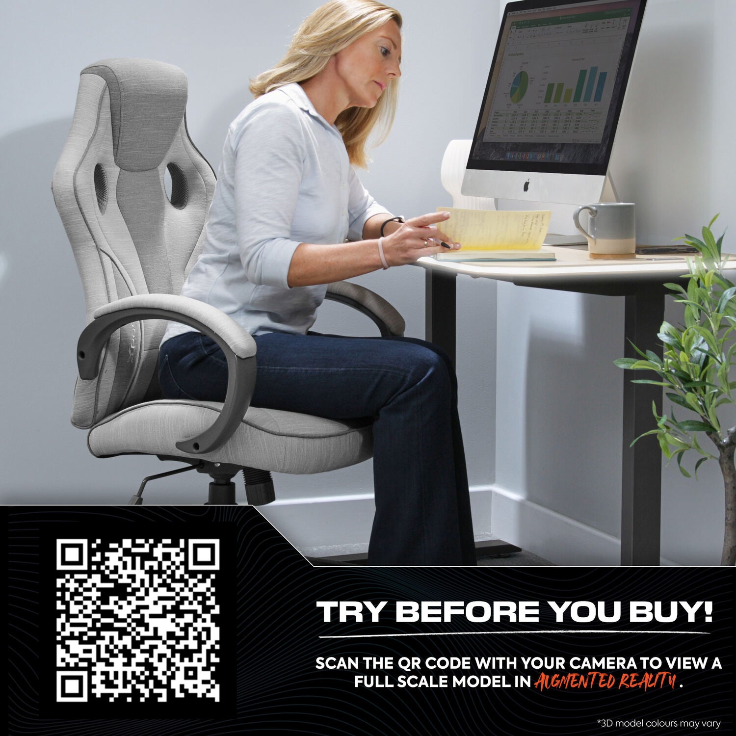 Maverick Ergonomic Fabric PC Office Gaming Chair - Grey / Taupe