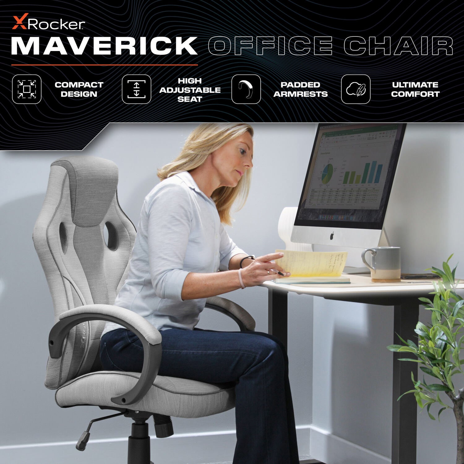 Maverick Ergonomic Fabric PC Office Gaming Chair - Grey / Taupe