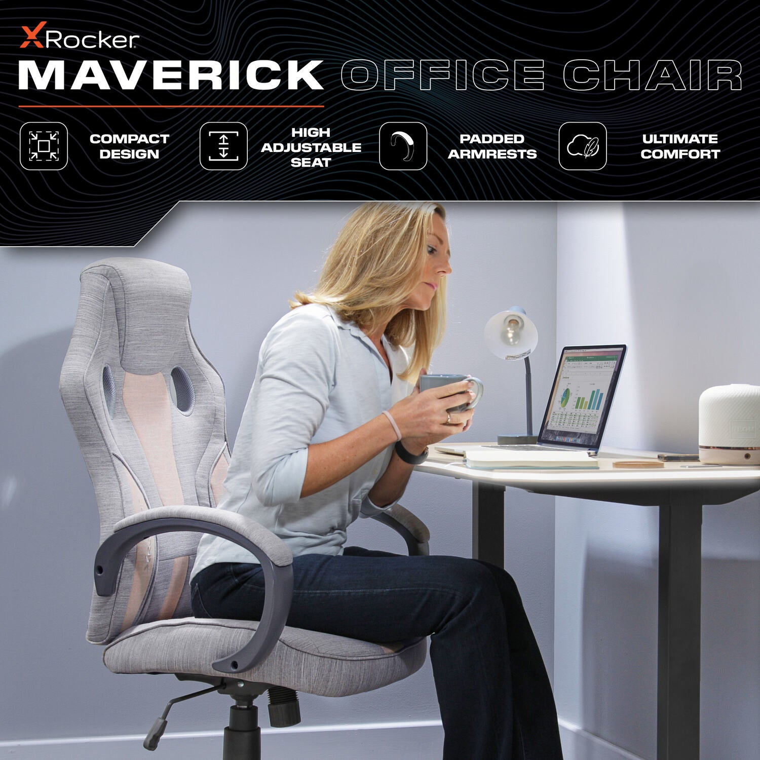 Maverick Ergonomic Fabric PC Office Gaming Chair - Grey / Pink