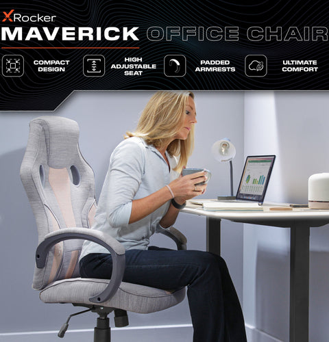 Maverick Ergonomic Fabric PC Office Gaming Chair - Grey / Pink