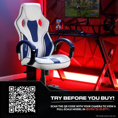 Maverick Ergonomic Office Gaming Chair - White/Blue