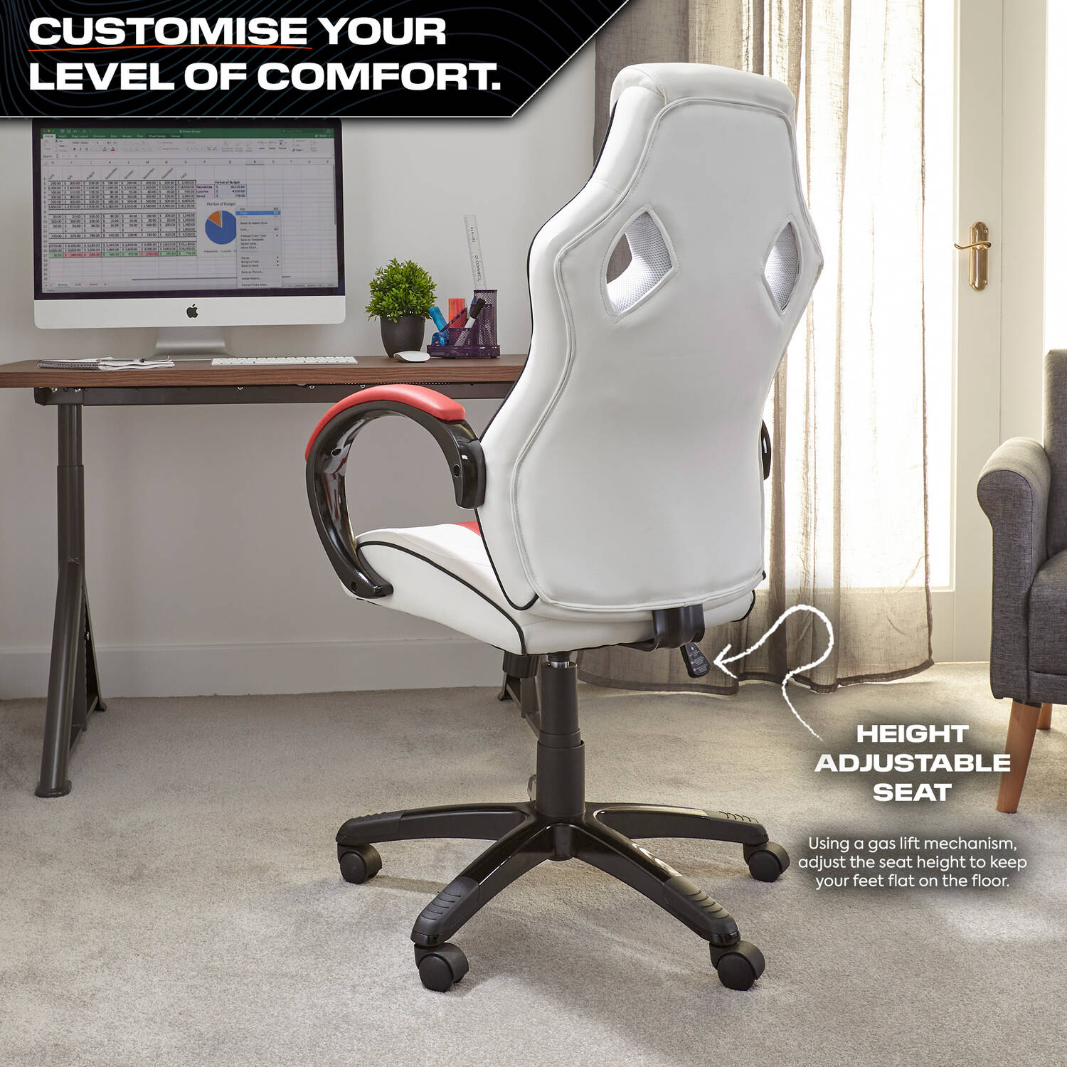 Maverick Ergonomic PC Office Gaming Chair - White / Red