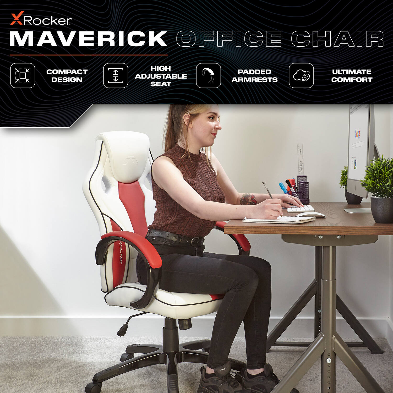 Maverick Ergonomic PC Office Gaming Chair - White / Red