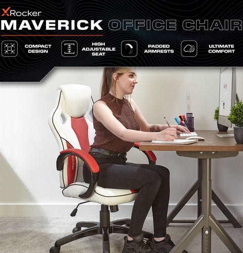 Maverick Ergonomic PC Office Gaming Chair - White / Red
