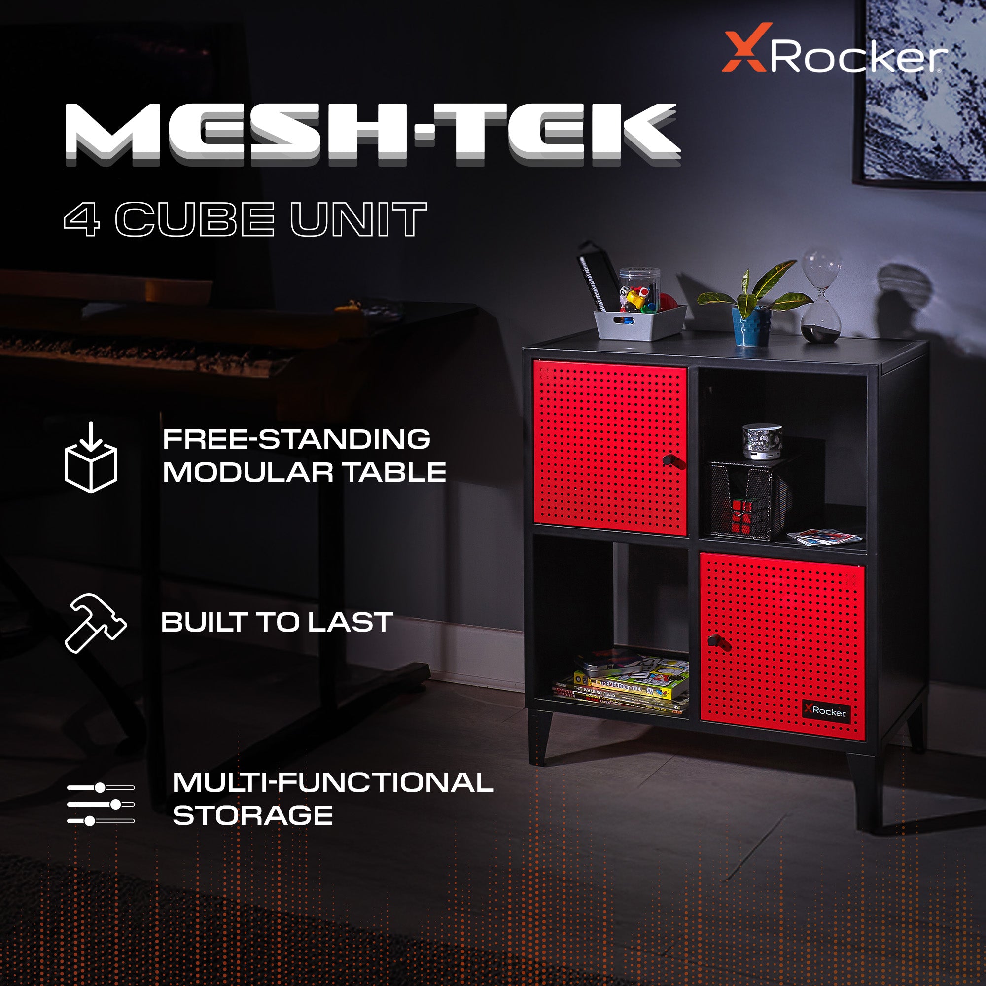 Mesh-Tek 4 Cube Square Storage Unit - Black / Red