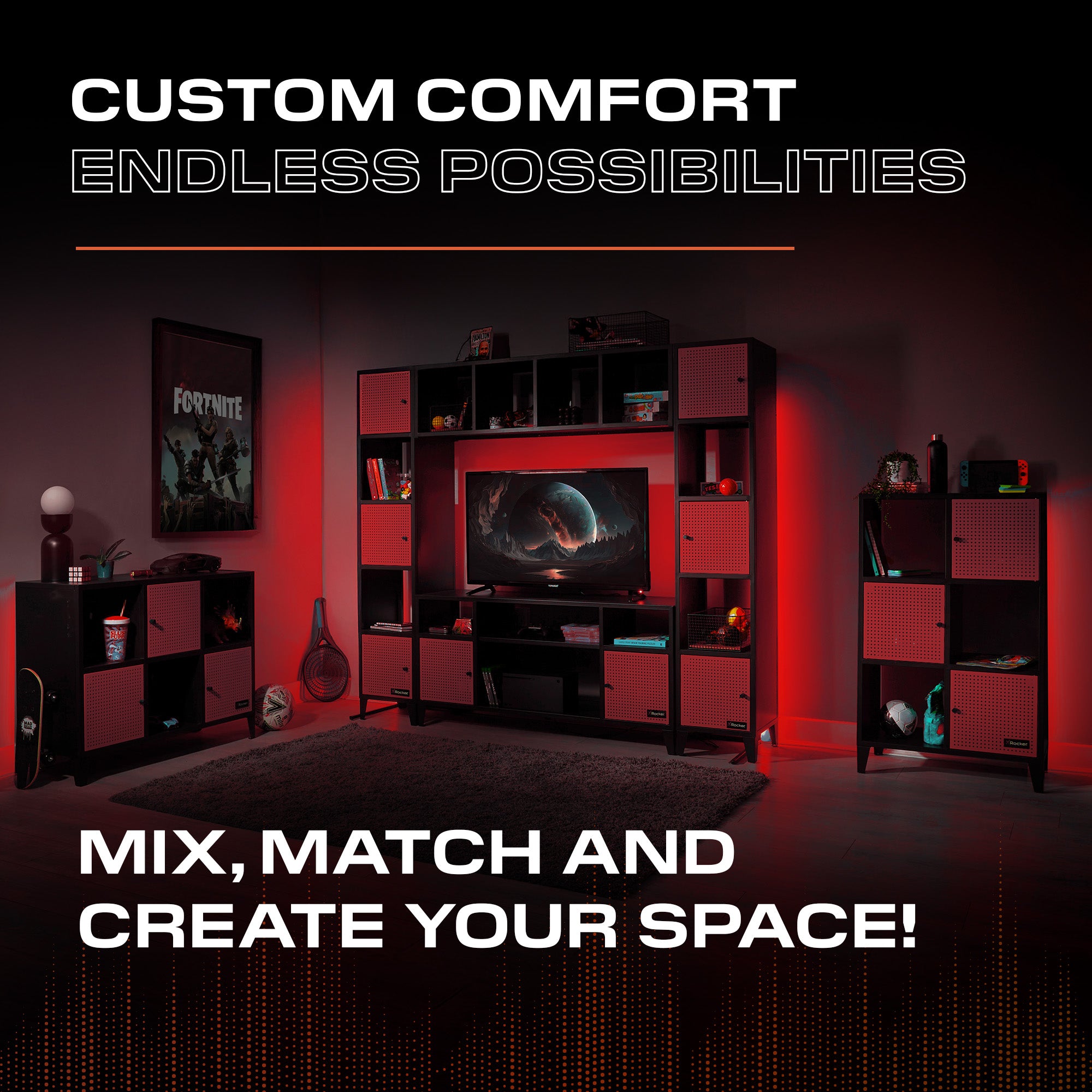 Mesh-Tek 4 Cube Square Storage Unit - Black / Red