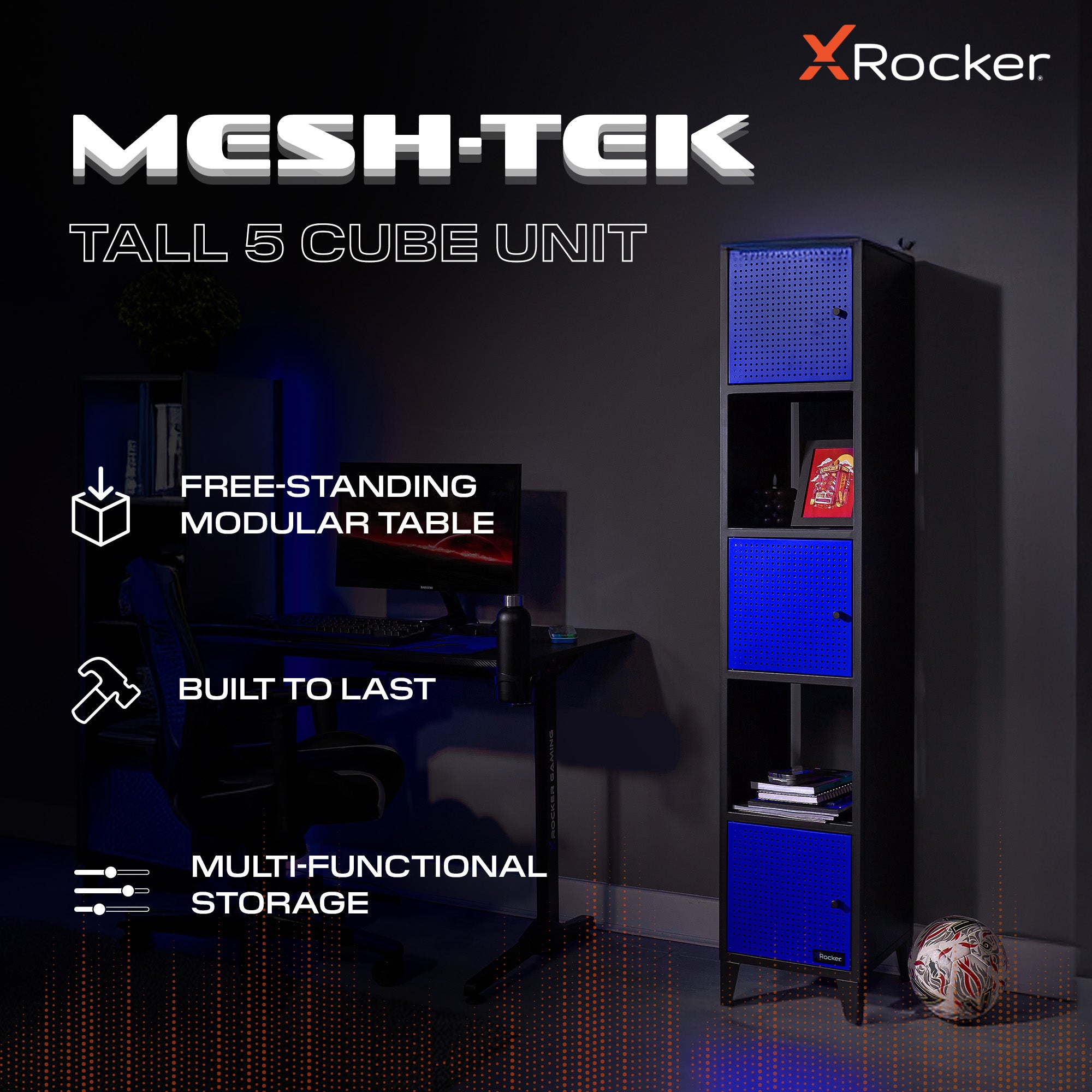 Mesh-Tek Tall 5 Cube Storage Unit - Black / Blue