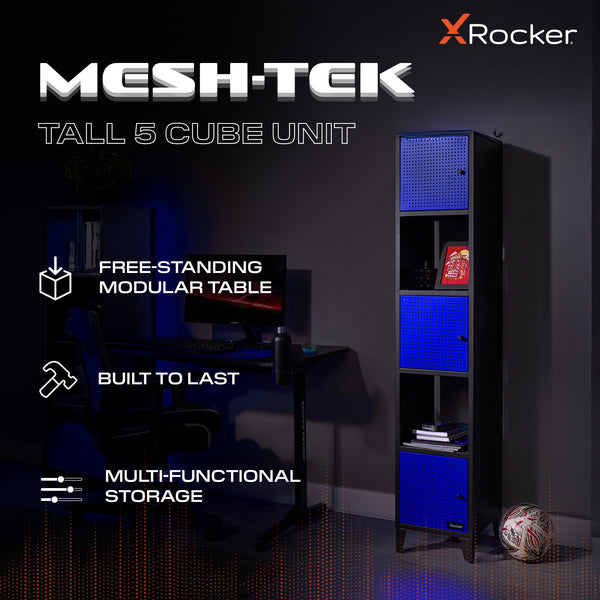 Mesh-Tek Tall 5 Cube Storage Unit - Black / Blue