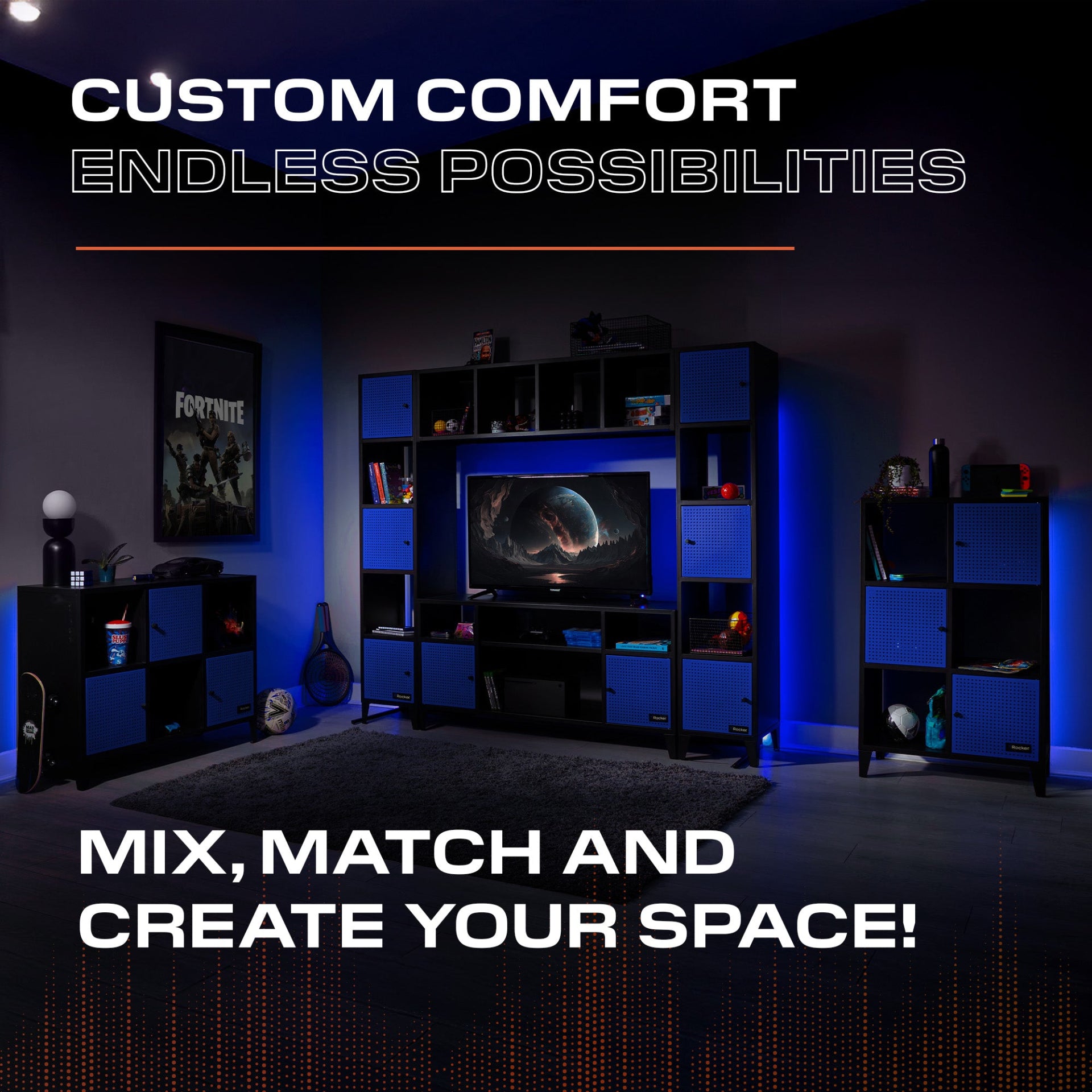 Mesh-Tek Tall 5 Cube Storage Unit - Black / Blue