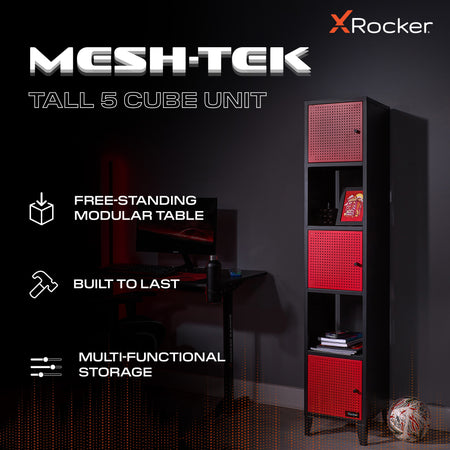 Mesh-Tek Tall 5 Cube Display Cabinet - Black / Red