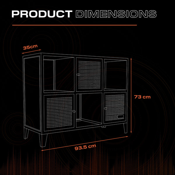 Line drawing of a cabinet with dimensions labeled in red.