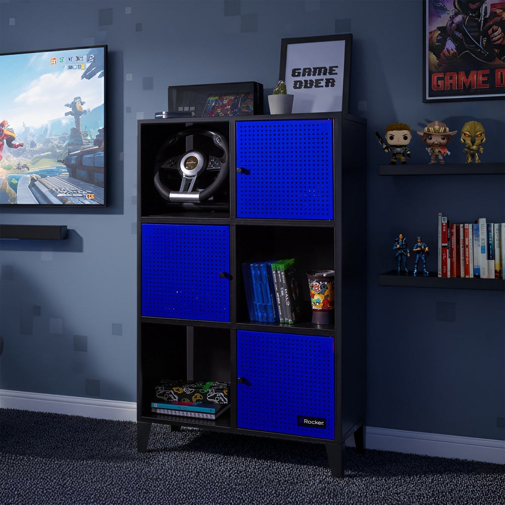 Mesh-Tek Tall 6 Cube Storage Unit - Black / Blue