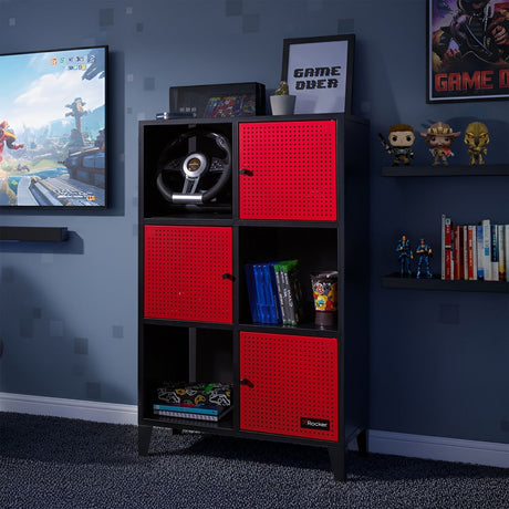 Mesh-Tek Tall 6 Cube Storage Unit - Black / Red