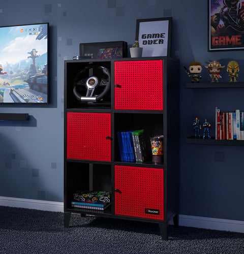 Mesh-Tek Tall 6 Cube Storage Unit - Black / Red