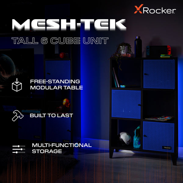 Mesh-Tek Tall 6 Cube Storage Unit - Black / Blue