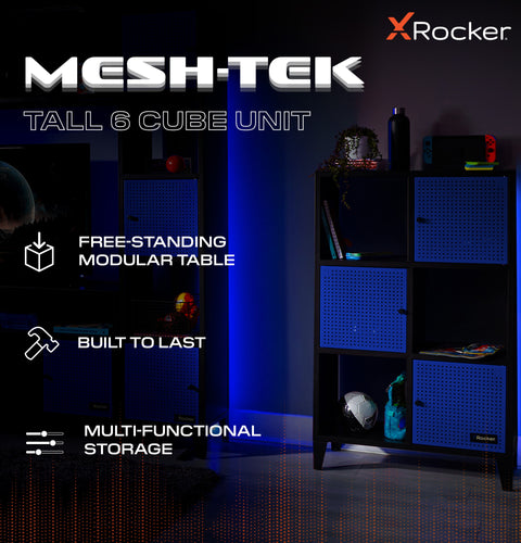 Mesh-Tek Tall 6 Cube Storage Unit - Black / Blue