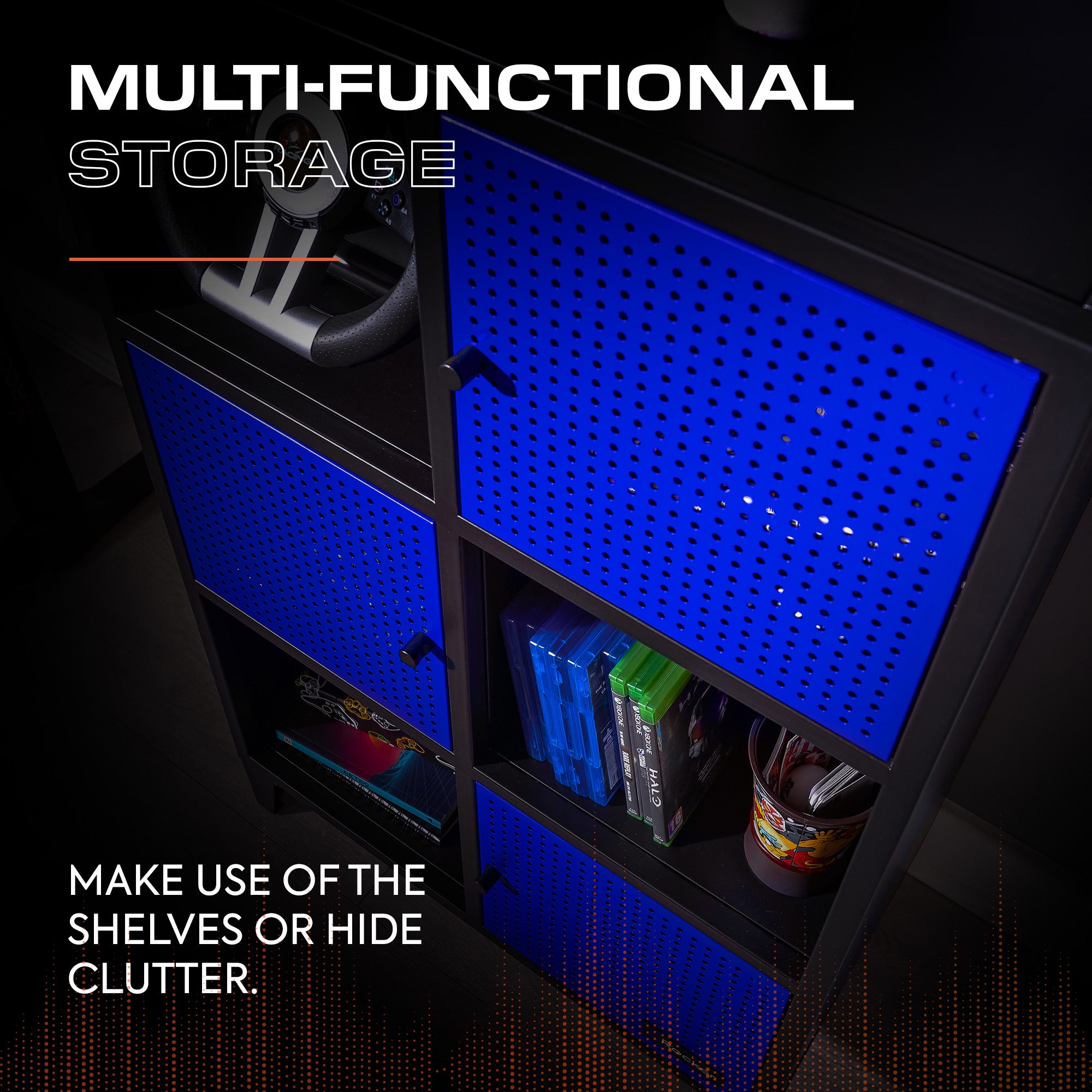 Mesh-Tek Tall 6 Cube Storage Unit - Black / Blue