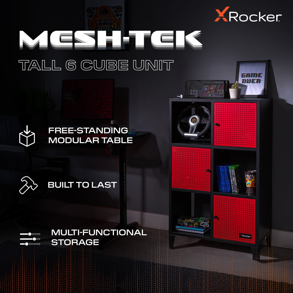 Mesh-Tek Tall 6 Cube Storage Cabinet - Black / Red