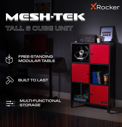Mesh-Tek Tall 6 Cube Storage Unit - Black / Red