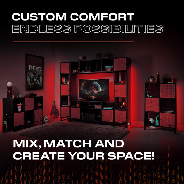 Mesh-Tek Tall 6 Cube Storage Unit - Black / Red