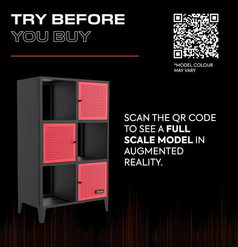 Mesh-Tek Tall 6 Cube Storage Unit - Black / Red