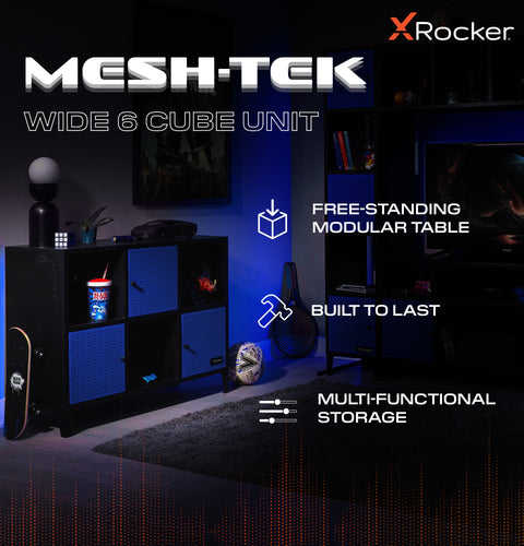 Mesh-Tek Wide 6 Cube Storage Unit - Black / Blue