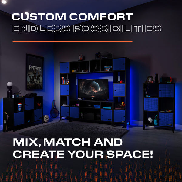 Mesh-Tek Wide 6 Cube Storage Unit - Black / Blue