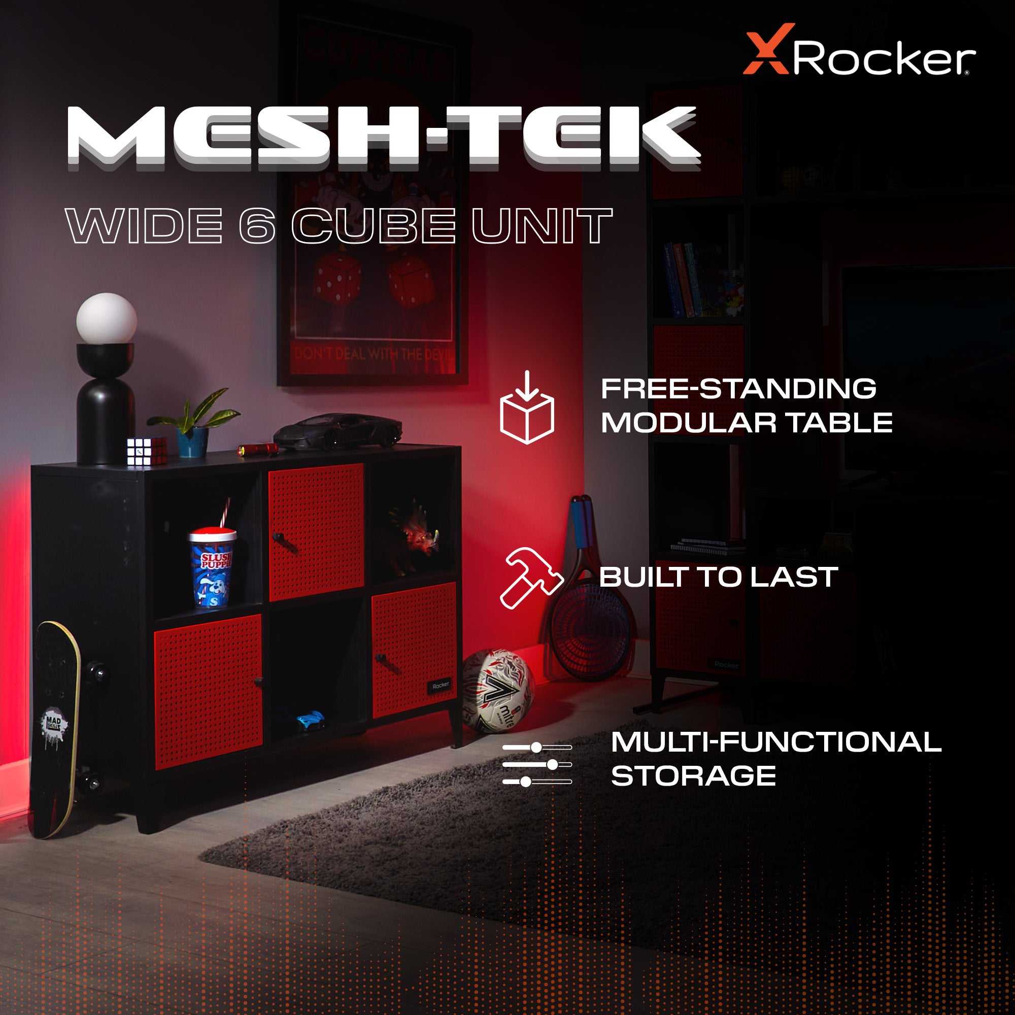 Mesh-Tek Wide 6 Cube Storage Unit - Black / Red