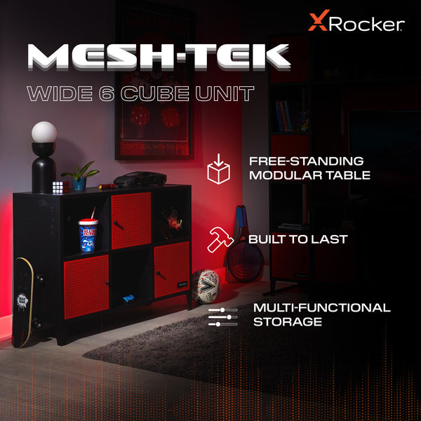 Mesh-Tek Wide 6 Cube Storage Unit - Black / Red