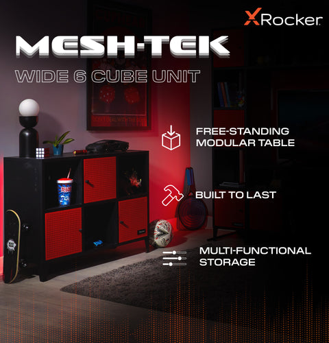 Mesh-Tek Wide 6 Cube Storage Unit - Black / Red