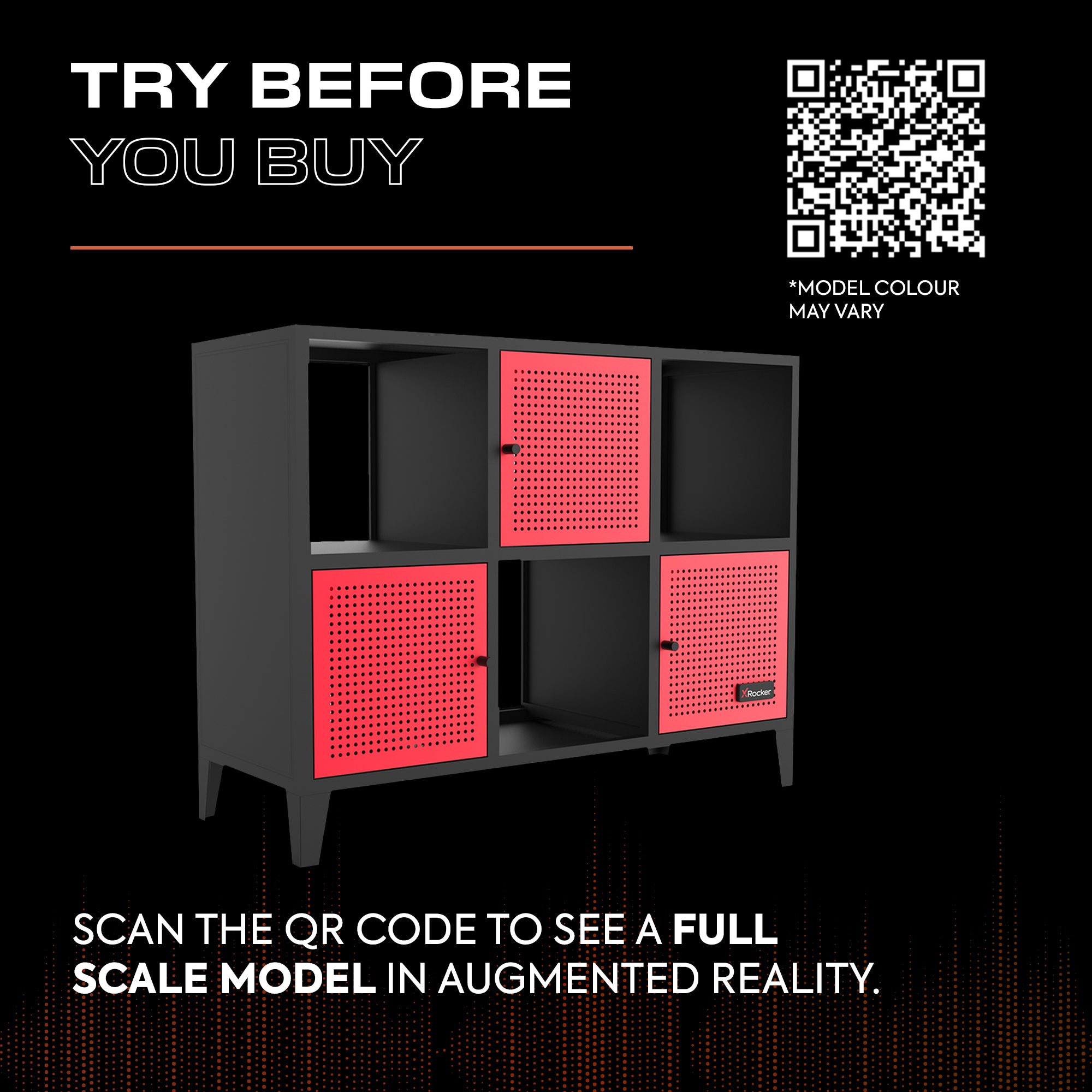 Mesh-Tek Wide 6 Cube Storage Unit - Black / Red