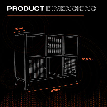 Mesh-Tek Wide 6 Cube Storage Cabinet - Black / Red