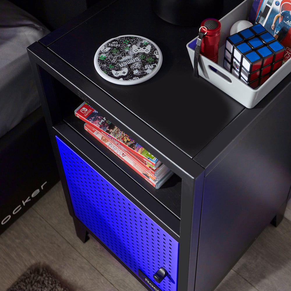 Mesh-Tek Bedside Table Storage Cabinet - Black / Blue