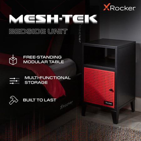 Mesh-Tek Bedside Table Storage Cabinet - Black / Red