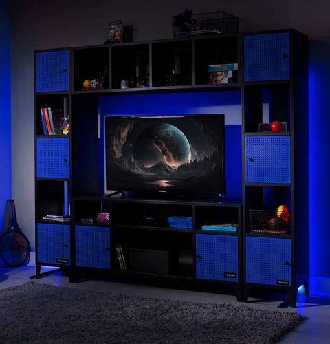 Mesh-Tek Large Entertainment Centre TV Storage Unit - Black / Blue